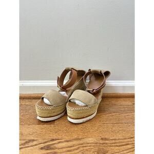 See by Chloe Womens Suede Platform Espadrille Wedge Sandals Beige Size 7